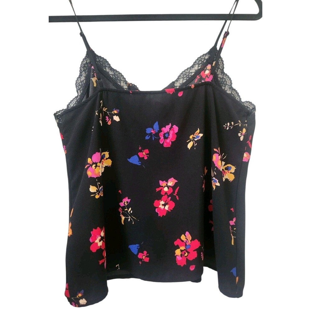 BP. Nordstrom Size Small Black Floral Lace Trim Cami Tank Top Feminine Trendy - Picture 2 of 4